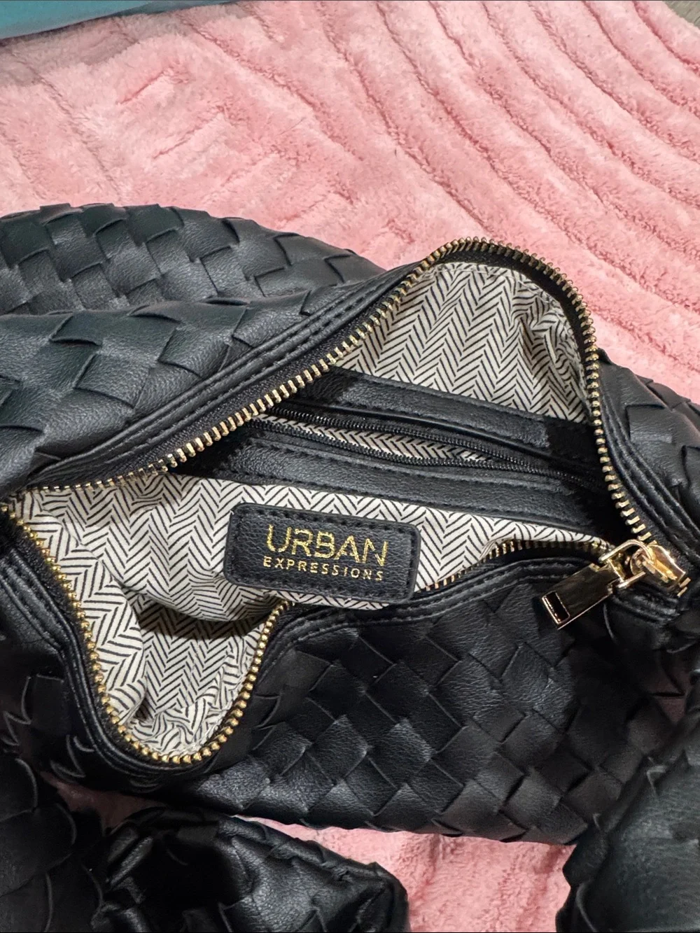 Black Woven Shoulder Bag - Classic Handbag